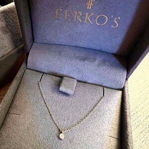 $377 Ferkos Fine Jewelry Solitaire Diamond Necklace Pendant 14k Yellow Gold 18"